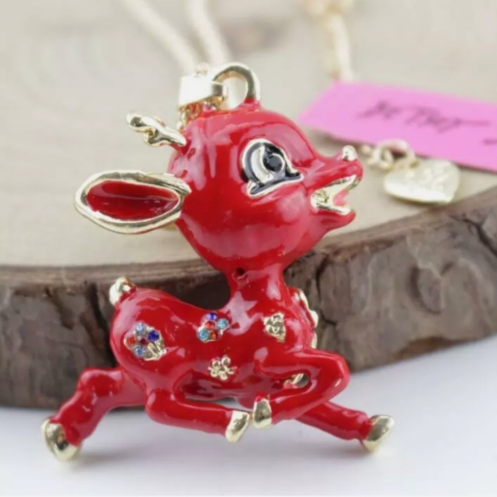 Gold-plated red multi-color Crystal reindeer necklace pendant - Picture 8 of 13